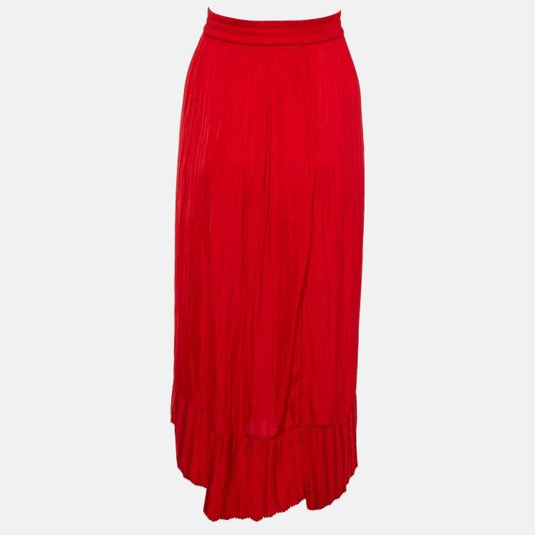 Pre Owned Maje Rouge Sateen Jonette Faux Wrap Midi Skirt M