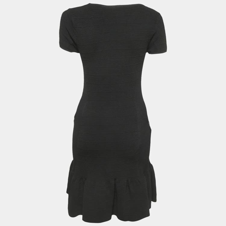 مملوكة مسبقًا Maje Black Patterned Knit Zip Detail Short Dress S