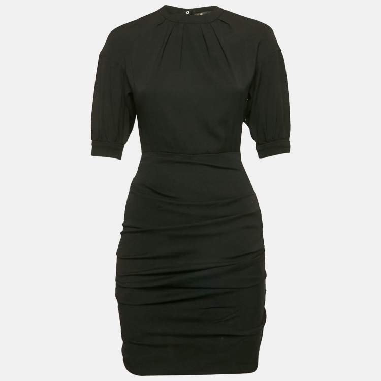 Pre Owned Maje Black Stretch Crepe Ruche Detail Mini Dress S