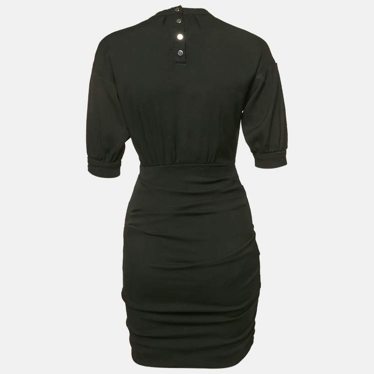 Pre Owned Maje Black Stretch Crepe Ruche Detail Mini Dress S