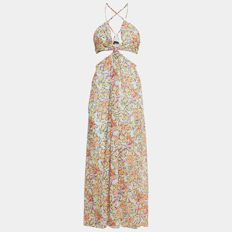 Pre Owned Maje Multicolor Floral Print Crepe Cut-Out Maxi Dress XL
