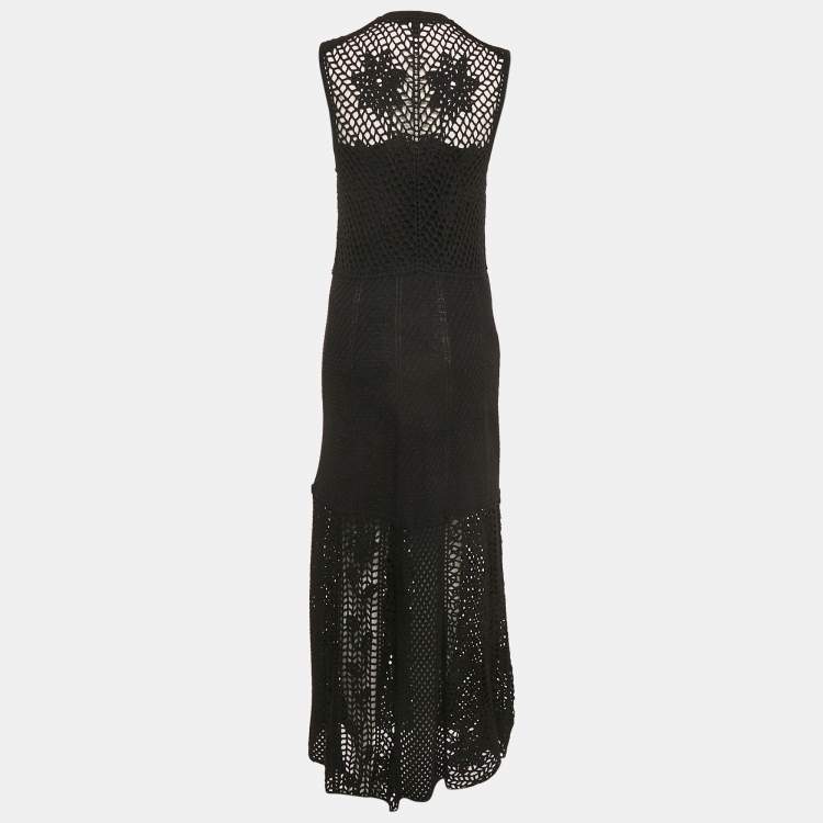Pre Owned Maje Black Rita Crochet-Knit Midi Dress L