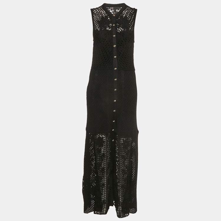 Pre Owned Maje Black Rita Crochet-Knit Midi Dress L