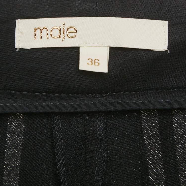 Pre Owned Maje Black Striped Gabardine Belted Wide-Leg Pants S