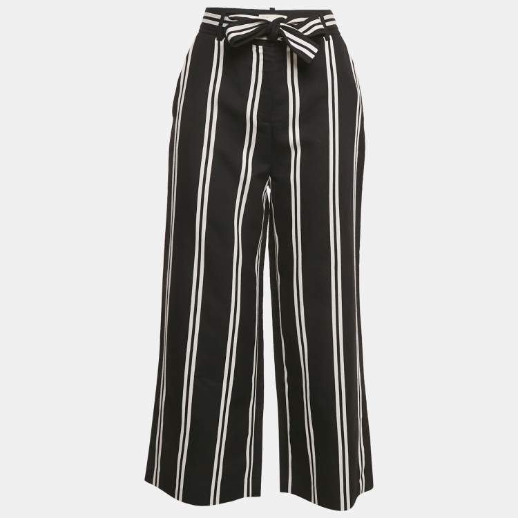 Pre Owned Maje Black Striped Gabardine Belted Wide-Leg Pants S