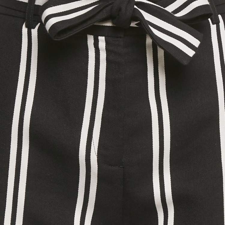 Pre Owned Maje Black Striped Gabardine Belted Wide-Leg Pants S