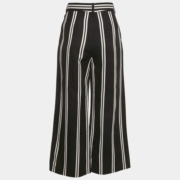 Pre Owned Maje Black Striped Gabardine Belted Wide-Leg Pants S