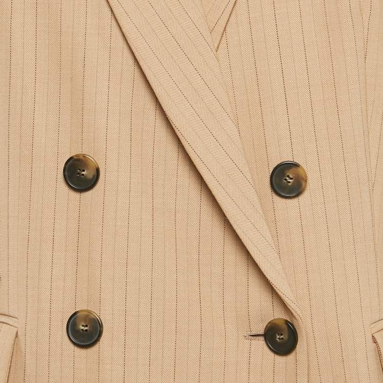 Pre Owned Maje Dark Beige Stripe Wool Blend Double Breasted Blazer M