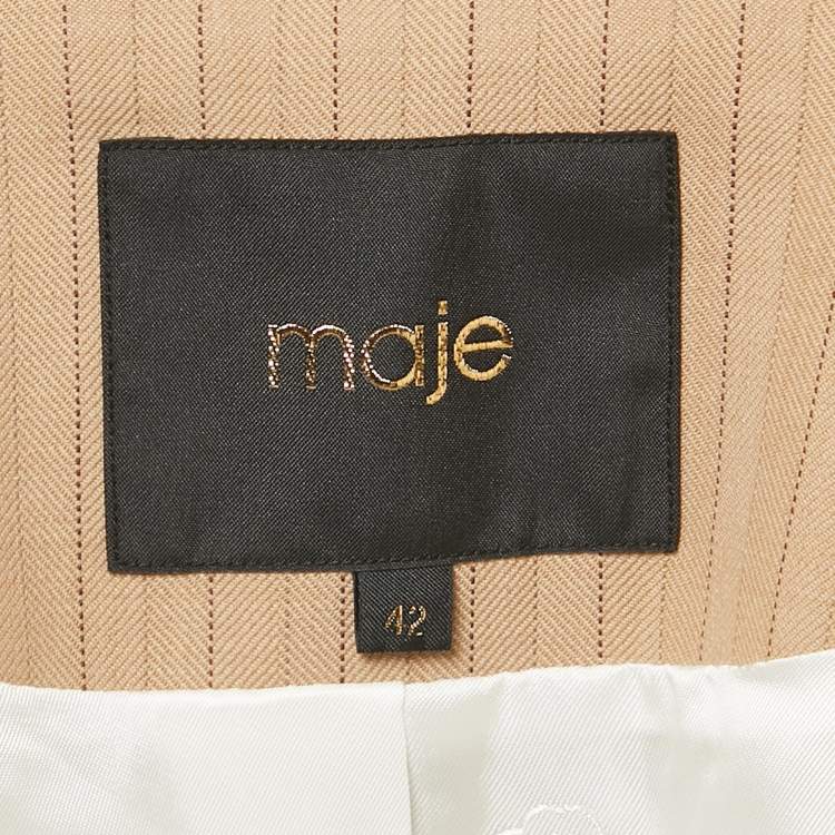 Pre Owned Maje Dark Beige Stripe Wool Blend Double Breasted Blazer M