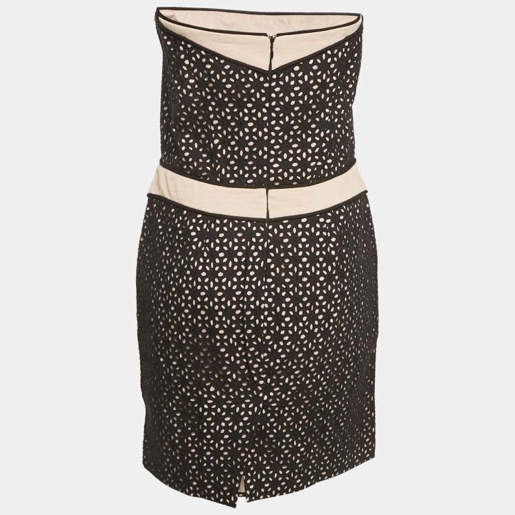 Pre Owned Maje Black Broderie Anglaise Cotton Strapless Mini Dress L