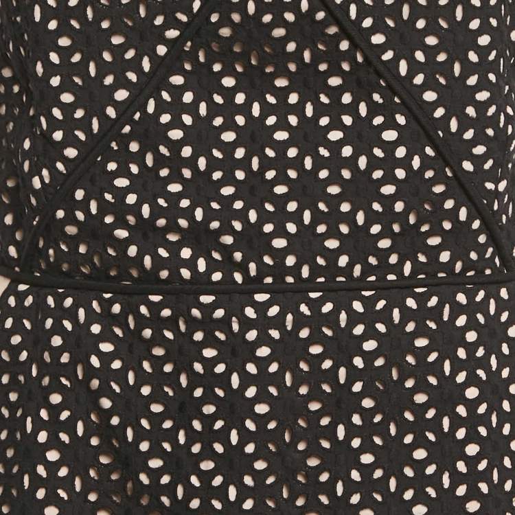Pre Owned Maje Black Broderie Anglaise Cotton Strapless Mini Dress L