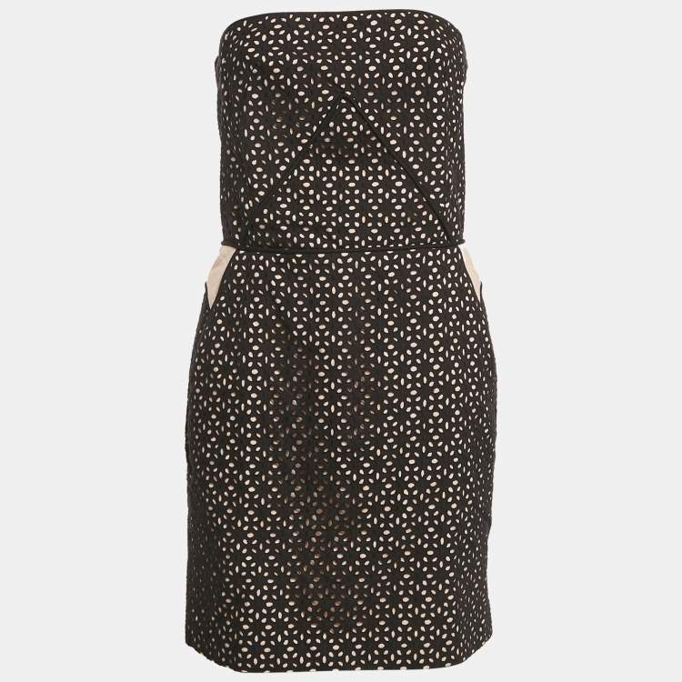 Pre Owned Maje Black Broderie Anglaise Cotton Strapless Mini Dress L