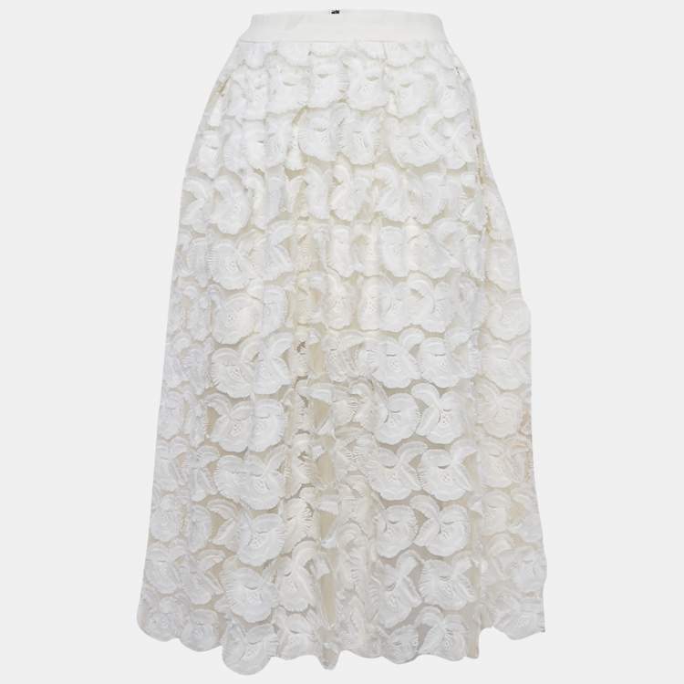 Pre Owned Maje White Fil-Coupe Tulle Midi Skirt M
