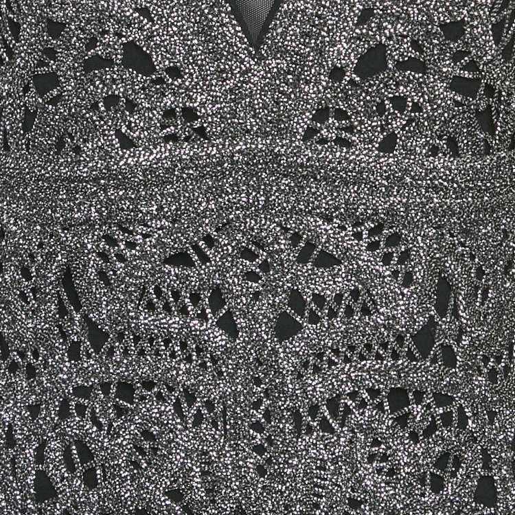Pre Owned Maje Silver Lurex Crochet Sleeveless Mini Dress M