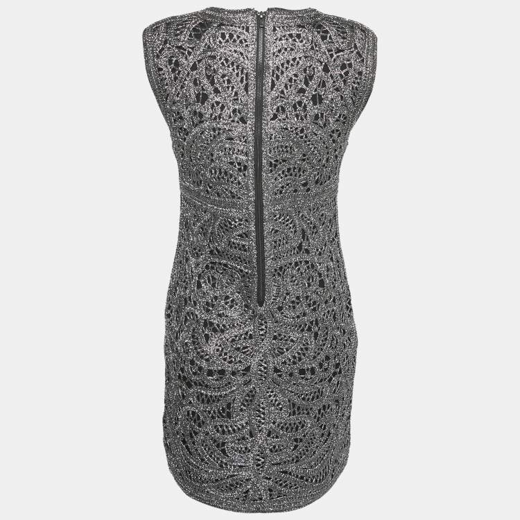 Pre Owned Maje Silver Lurex Crochet Sleeveless Mini Dress M