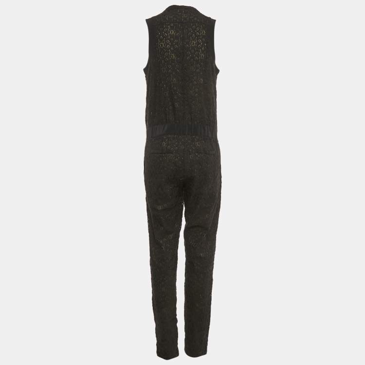 Pre Owned Maje Black Lace Zip Front Sleeveless Jumpsuit M