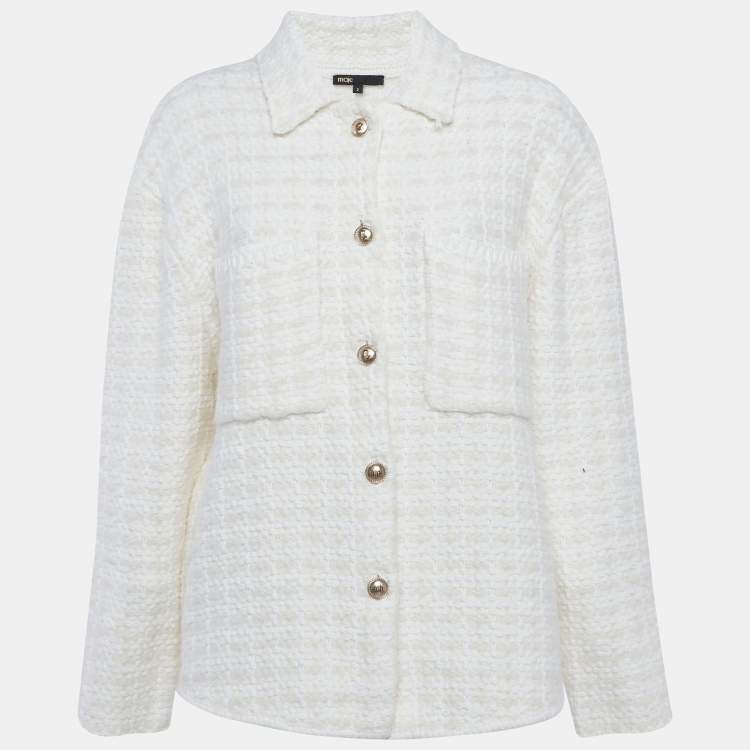 Pre Owned Maje Ivory Tweed Oversized Jacket L