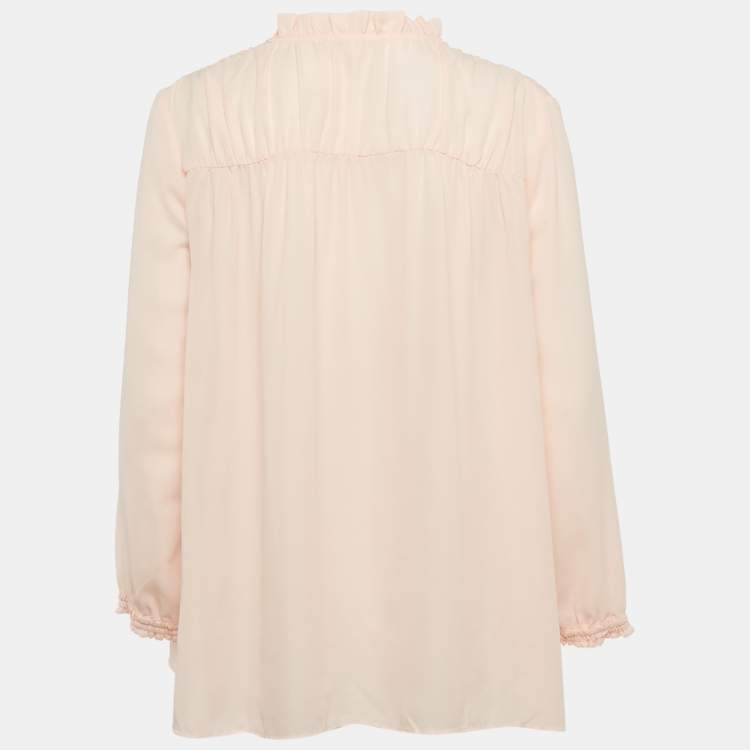 Pre Owned Maje Pink Chiffon Tie-Up Neck Blouse M