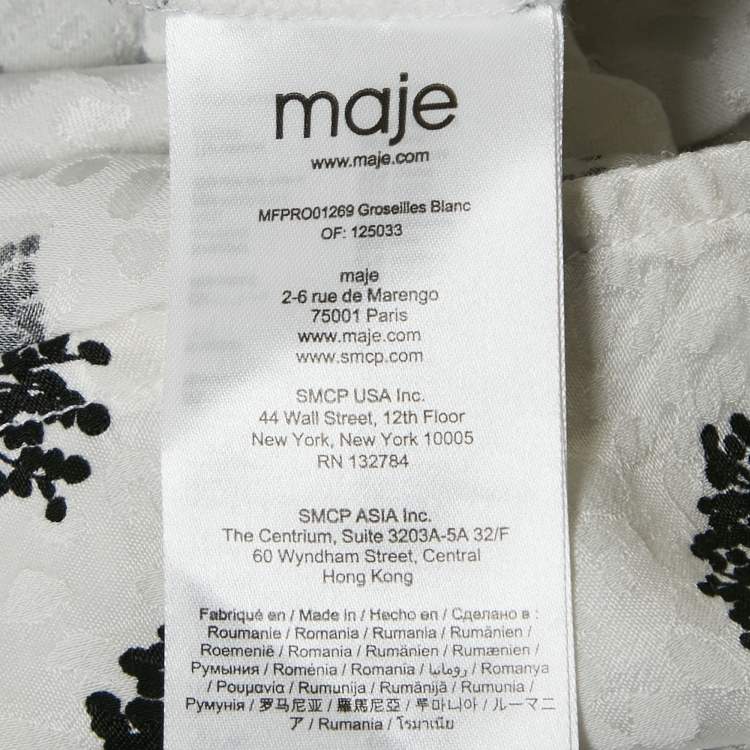 Pre Owned Maje White Patterned Crepe Printed Smocked Mini Dress S