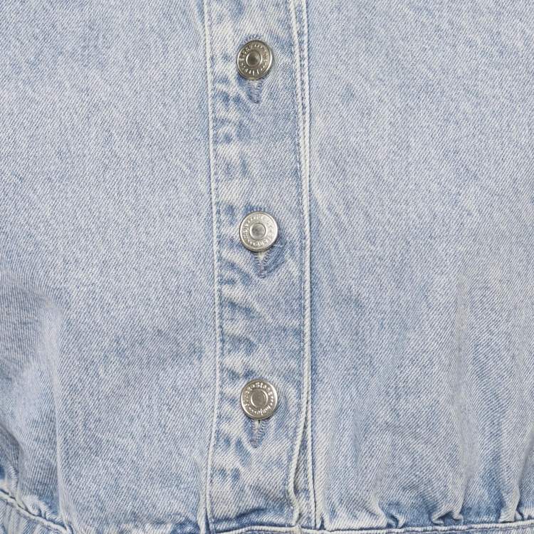 Pre Owned Maje Light Blue Denim Studded Crop Jacket XS