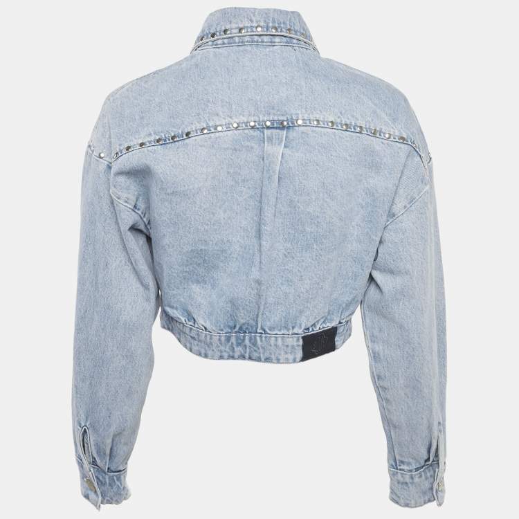 Pre Owned Maje Light Blue Denim Studded Crop Jacket XS