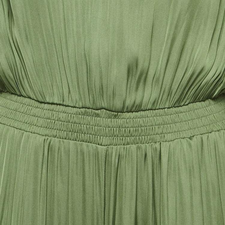 Pre Owned Maje Khaki Green Satin Smocked Jumpsuit S