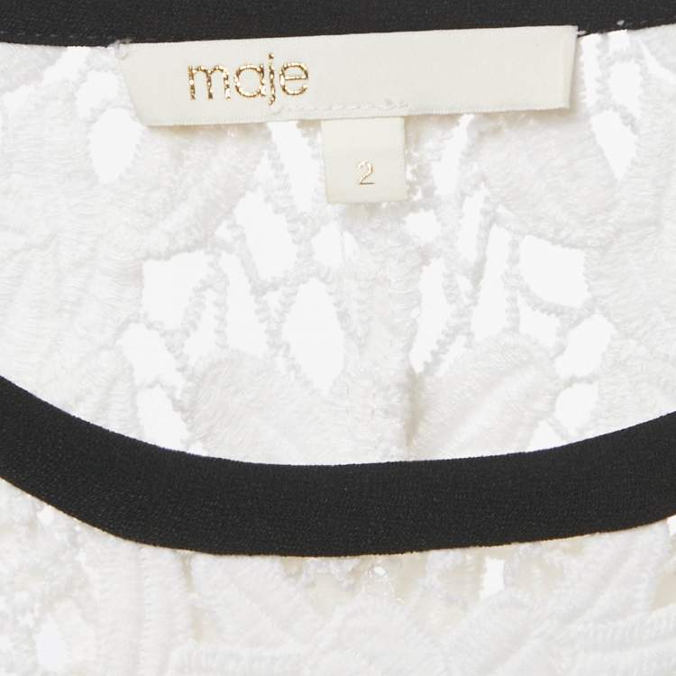 Pre Owned Maje White Lace Sleeveless Sheer Top M