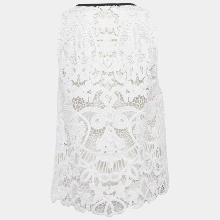 Pre Owned Maje White Lace Sleeveless Sheer Top M