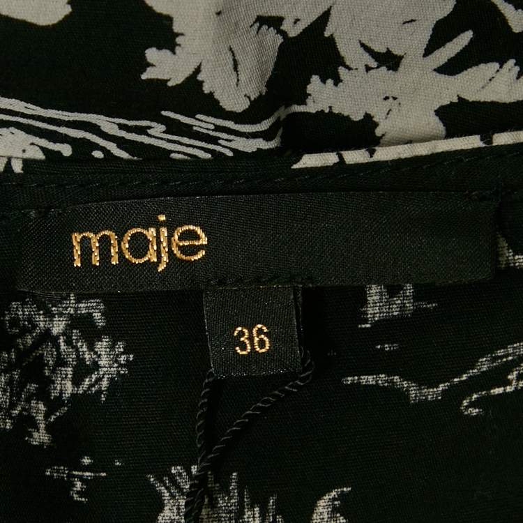 Pre Owned Maje Black Printed Cotton Top and Wrap Skirt Set M/S