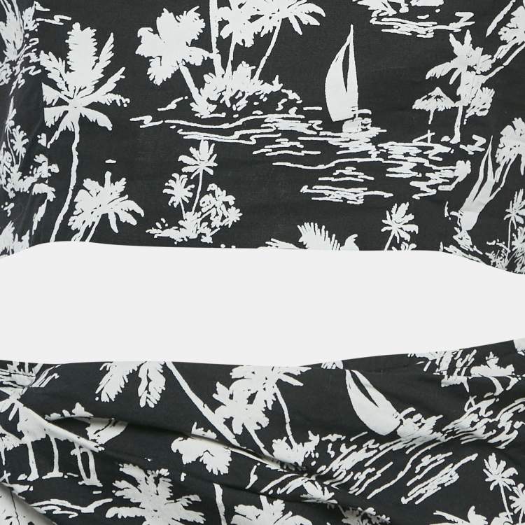 Pre Owned Maje Black Printed Cotton Top and Wrap Skirt Set M/S