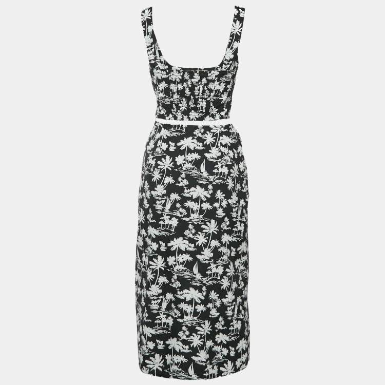 Pre Owned Maje Black Printed Cotton Top and Wrap Skirt Set M/S