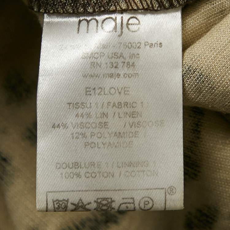 Pre Owned Maje Brown Leopard Pattern Linen Blend Shift Dress S