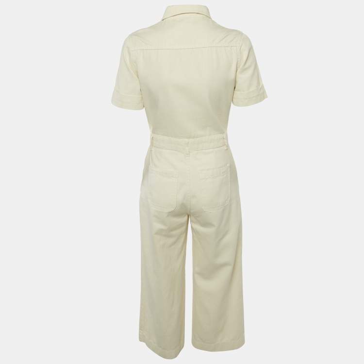 Pre Owned Maje Off-White Cotton Drill Zip-Up Jumpsuit S