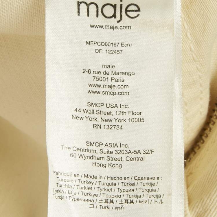 Pre Owned Maje Off-White Cotton Drill Zip-Up Jumpsuit S
