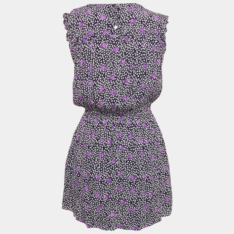 Pre Owned Maje Navy Blue Floral Print Crepe Pensées Marine Parme Mini Dress S