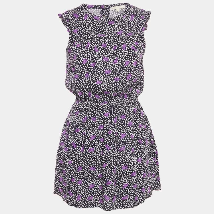 Pre Owned Maje Navy Blue Floral Print Crepe Pensées Marine Parme Mini Dress S