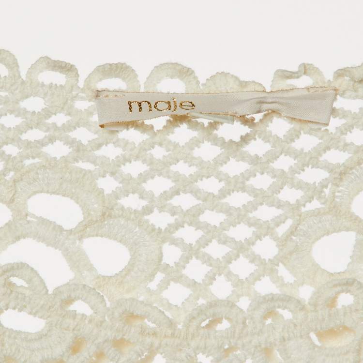 Pre Owned Maje Off White Embroidered Mesh Loriquet Long Sleeve Top M