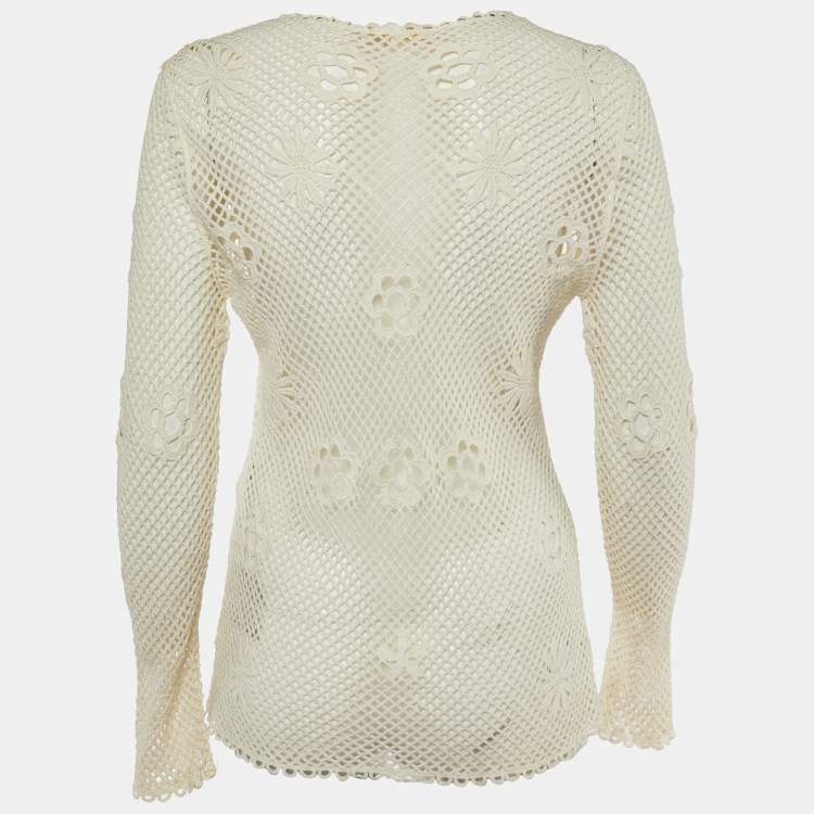 Pre Owned Maje Off White Embroidered Mesh Loriquet Long Sleeve Top M