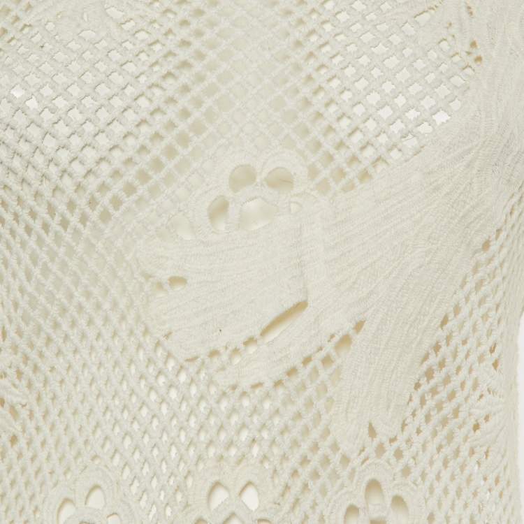 Pre Owned Maje Off White Embroidered Mesh Loriquet Long Sleeve Top M