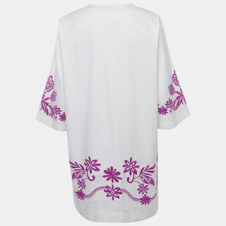 مملوكة مسبقًا Maje White Floral Embroidery Cotton V-Neck Mini Dress M