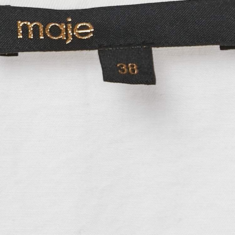 مملوكة مسبقًا Maje White Floral Embroidery Cotton V-Neck Mini Dress M