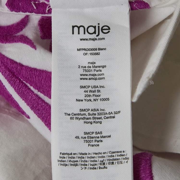 مملوكة مسبقًا Maje White Floral Embroidery Cotton V-Neck Mini Dress M