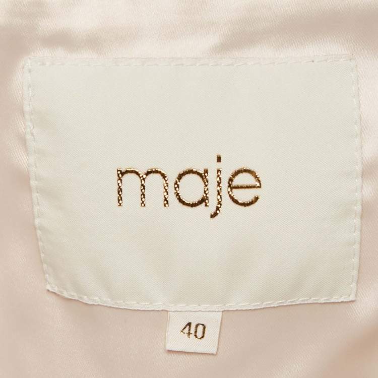Pre Owned Maje Beige Cactus Applique Satin Bomber Jacket L