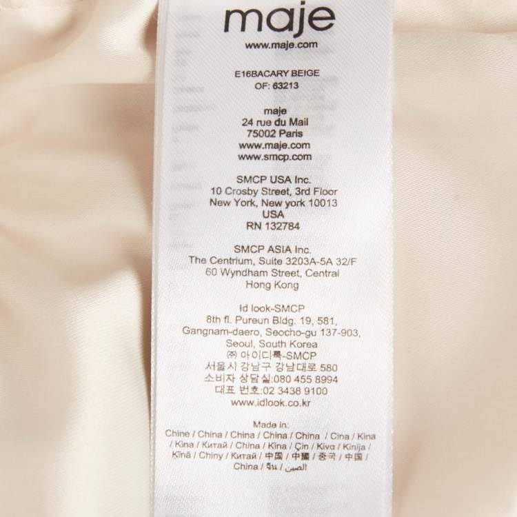 Pre Owned Maje Beige Cactus Applique Satin Bomber Jacket L