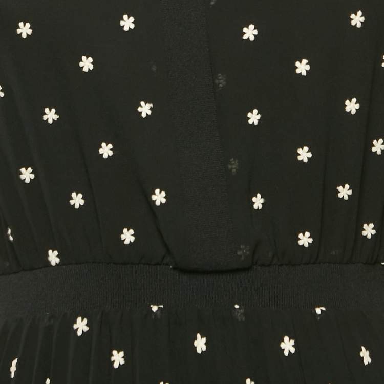 Pre Owned Maje Black Floral Embroidery Georgette Pleated Rivola Short Dress S