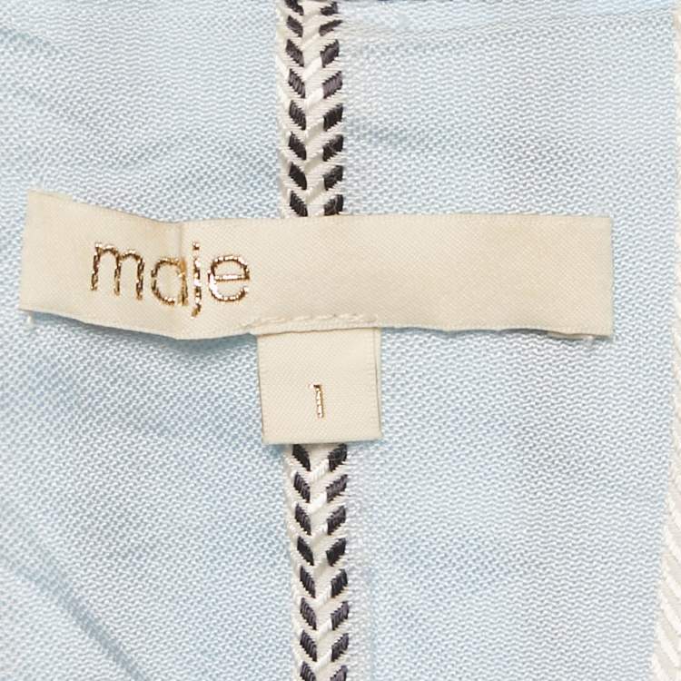 Pre Owned Maje Blue Stripe Crepe Button Front Belted Maxi Dress S