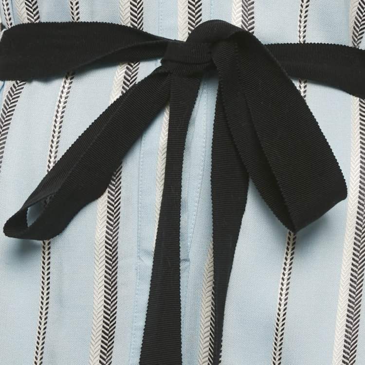 Pre Owned Maje Blue Stripe Crepe Button Front Belted Maxi Dress S