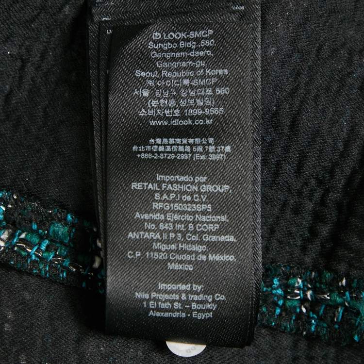 Pre Owned Maje Black/Green Tweed and Cotton Knit Mini Dress XL