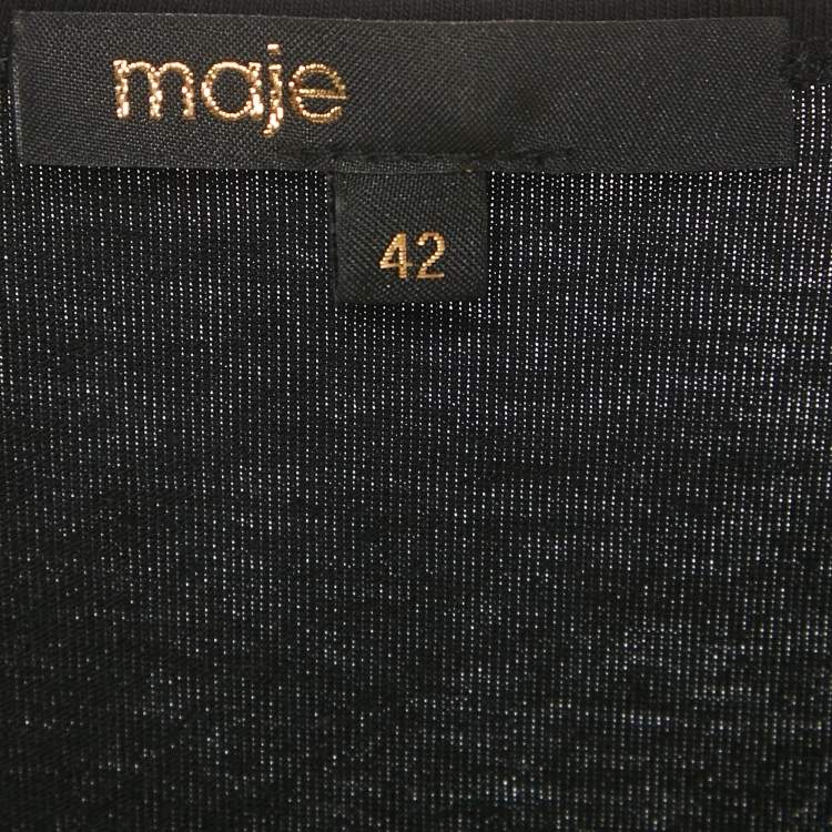 Pre Owned Maje Black/Green Tweed and Cotton Knit Mini Dress XL