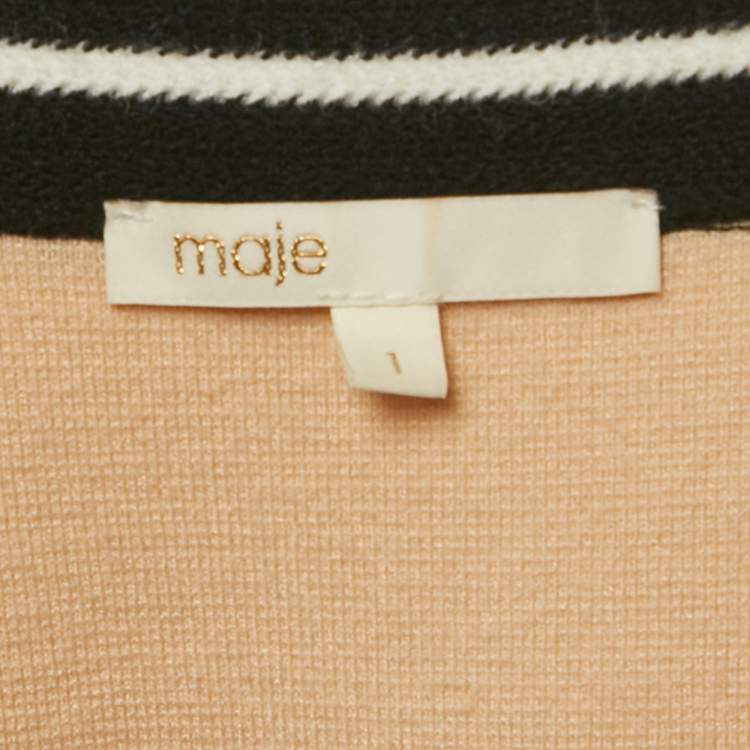 Pre Owned Maje Beige Knit Contrast Embellished Detail Sleeveless Oversized Cardigan S